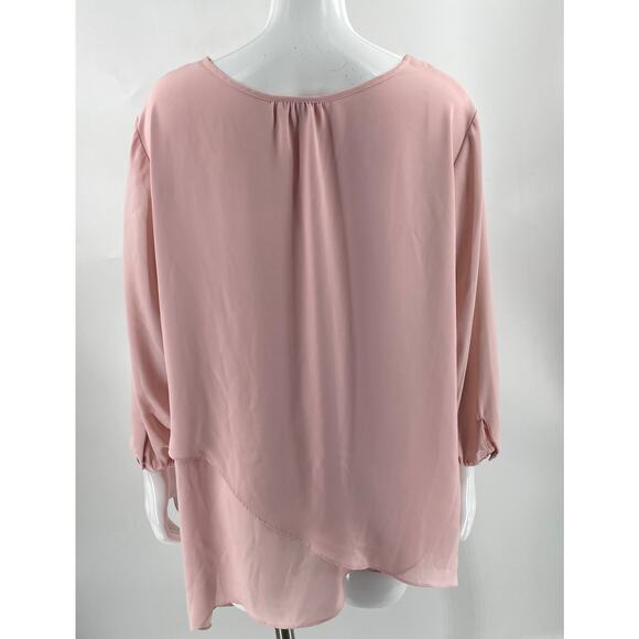 Avenue Womens Top Plus Size 18 / 20 Light Pink Tassel Tie Neck Blouse - Picture 3 of 5